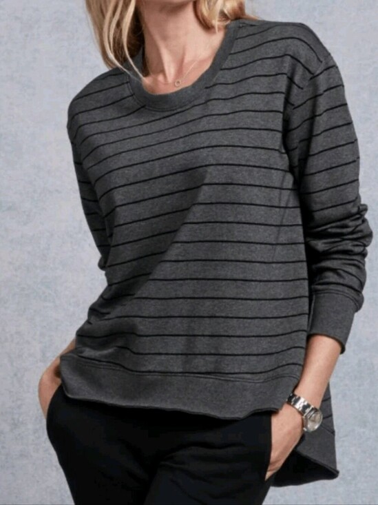 Frank & Eileen Sweaters - Frank and Eileen LAB511 RFT DARK GRAY MELANGE WITH BLACK STRIPE